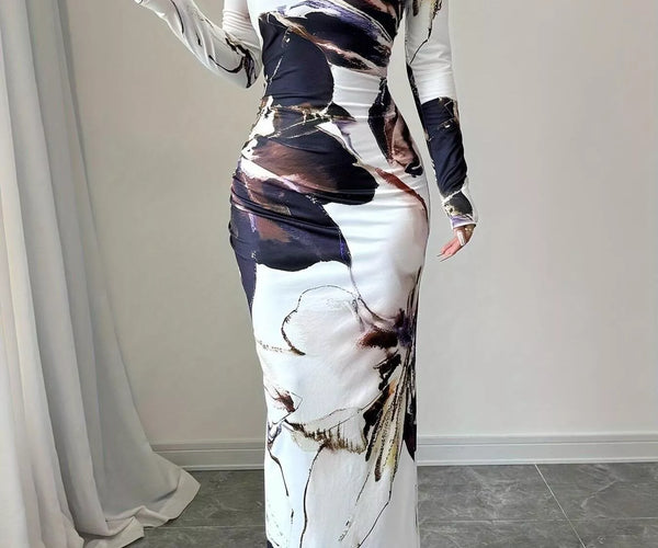 Floral One Shoulder Long Sleeve Maxi Dress Modishape Floral One Shoulder Long Sleeve Maxi Dress Modishape