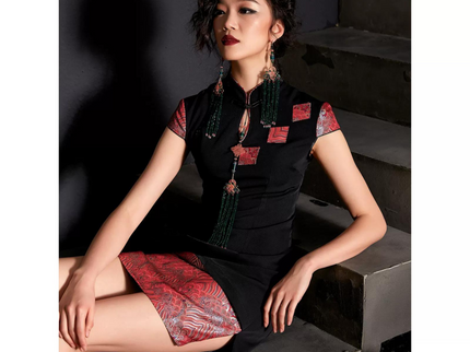 Slanted Collar Asymmetric Qipao / Cheongsam