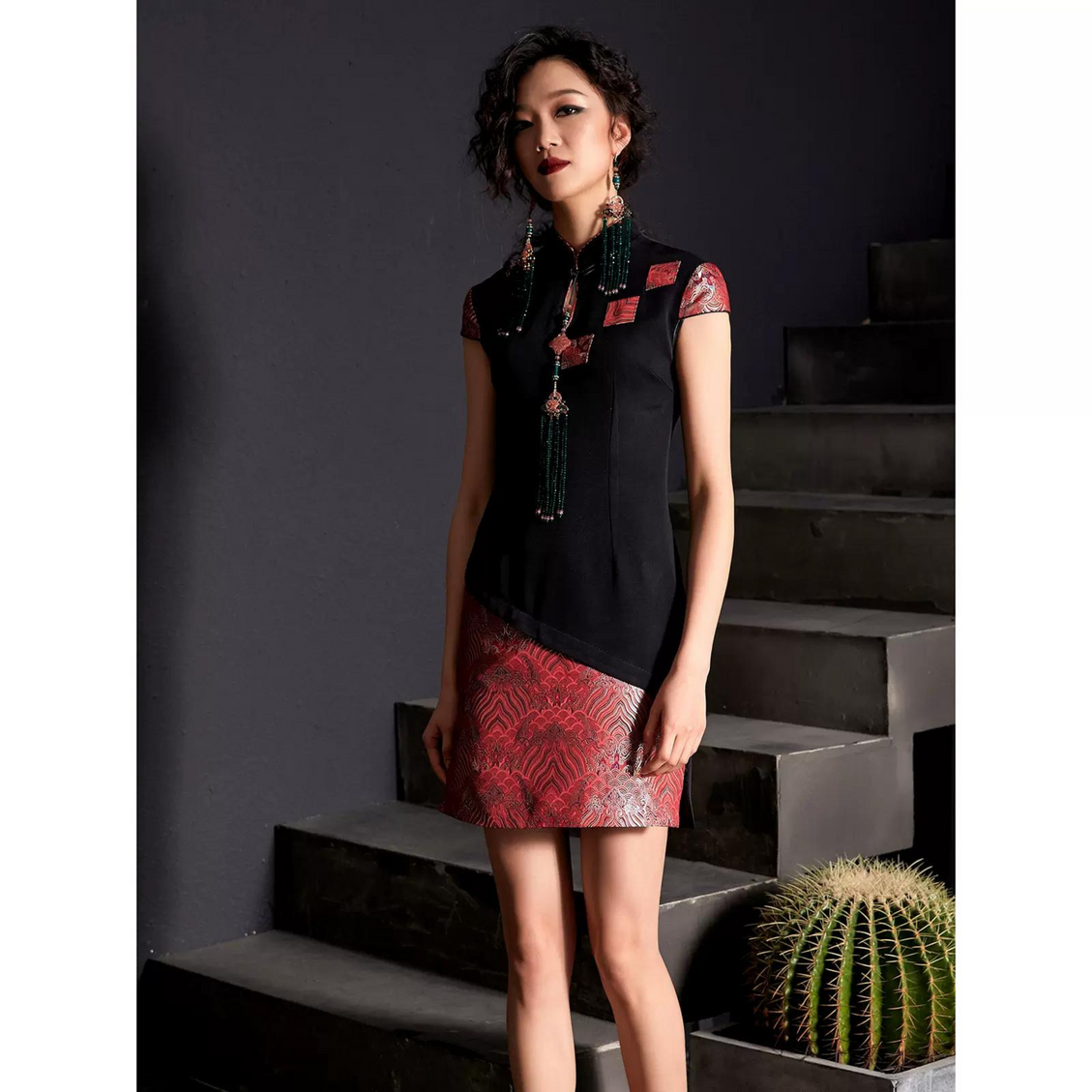 Slanted Collar Asymmetric Qipao / Cheongsam