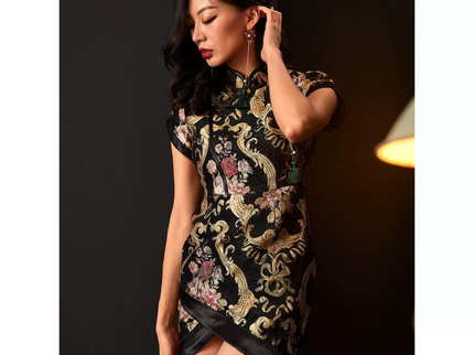 Buttoned Cross Hip Wrapped Qipao / Cheongsam