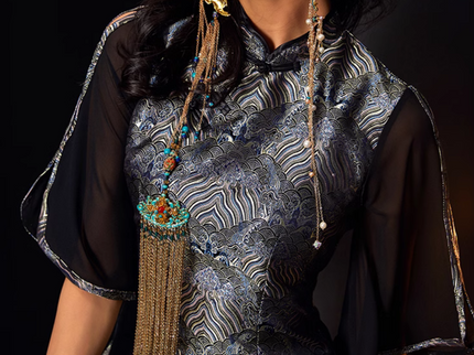 Open Sleeves Piping Cut Qipao Cheongsam