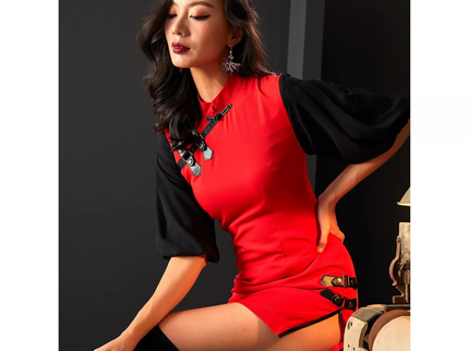 Red & Black Stand Collar Qipao / Cheongsam