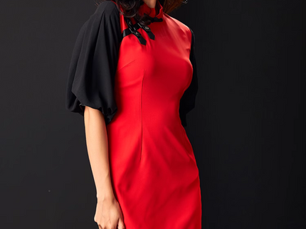Red & Black Stand Collar Qipao / Cheongsam