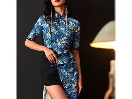 Blue Ukiyoe Print Qipao / Cheongsam