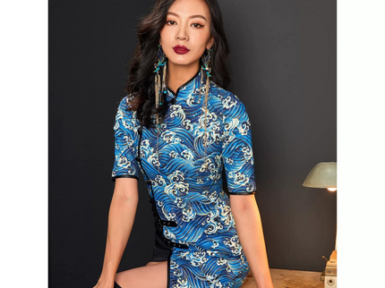 Blue Ukiyoe Print Qipao / Cheongsam