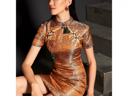 Brown Damask Satin Qioai / Cheongsam