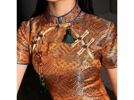 Brown Damask Satin Qioai / Cheongsam