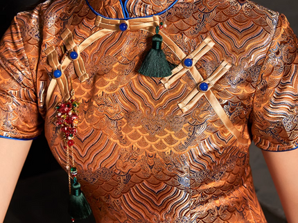 Brown Damask Satin Qioai / Cheongsam