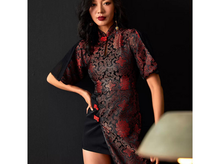 Splicing Design Dark Jacquard Qipao / Cheongsam