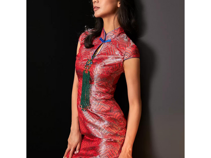 Wave Ukiyo-e Button Red Qipao / Cheongsam