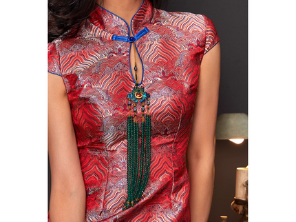 Wave Ukiyo-e Button Red Qipao / Cheongsam