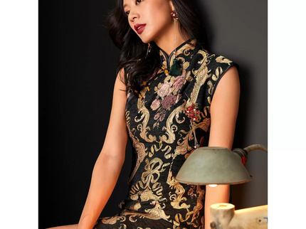 Gold Jacquard High Neck Qipao / Cheongsam