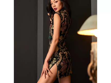 Gold Jacquard High Neck Qipao / Cheongsam