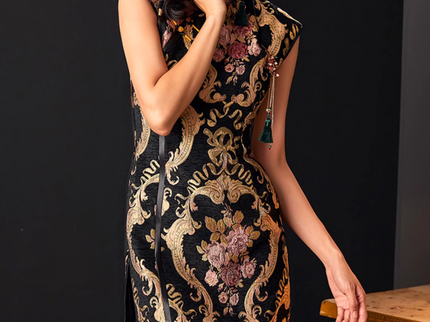 Gold Jacquard High Neck Qipao / Cheongsam