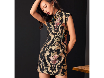 Gold Jacquard High Neck Qipao / Cheongsam