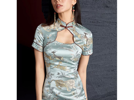 Hollow Collar Light Blue Qipao