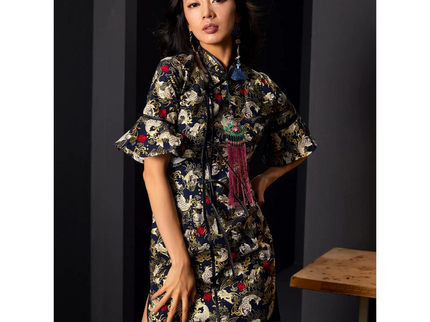 Stand Collar Animal Print Qipao