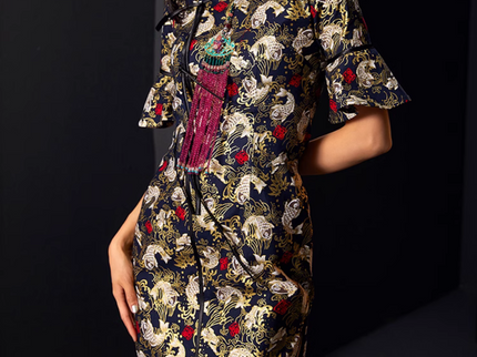 Stand Collar Animal Print Qipao