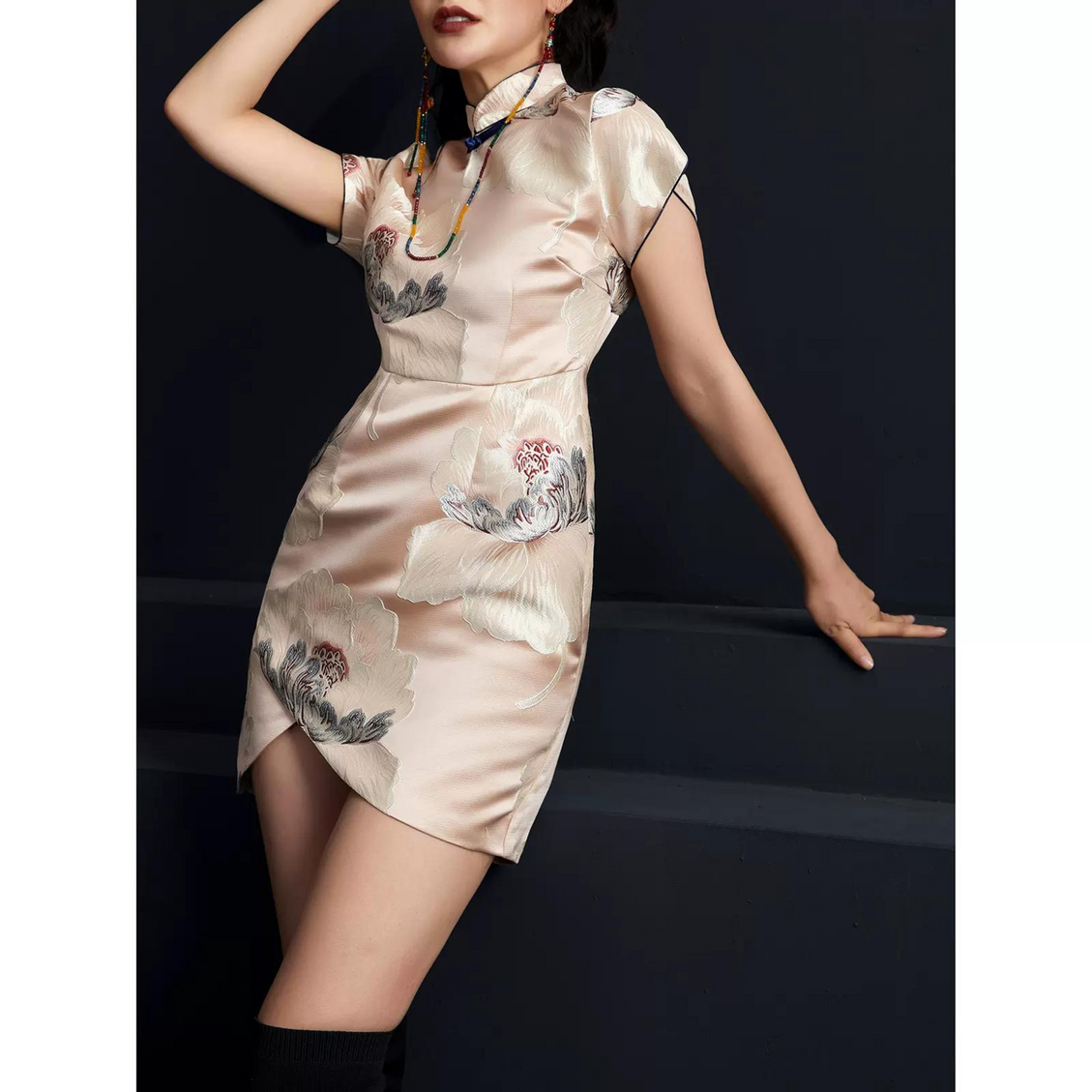 Moon White Jacquard Cross Skirt Modern Qipao