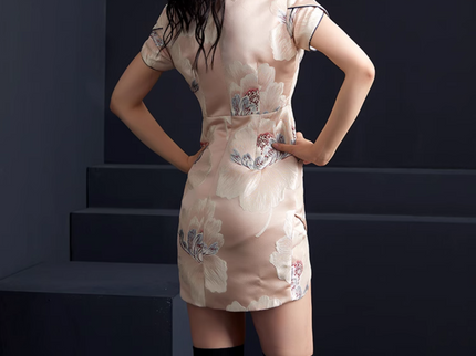 Moon White Jacquard Cross Skirt Modern Qipao