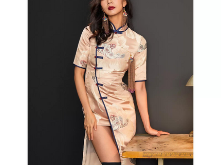 Pinkish Jacquard Brocade Sided Button Qipao / Cheongsam
