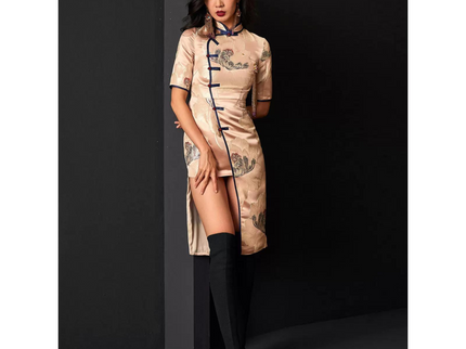 Pinkish Jacquard Brocade Sided Button Qipao / Cheongsam