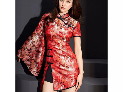 Exaggerated Sleeve Red Golden Qipao / Cheongsam