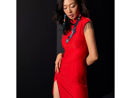 Red Cheongsam Tassel sleeveless Qipao