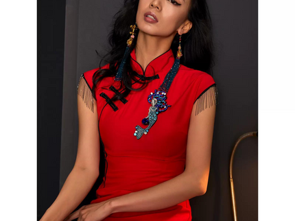 Red Cheongsam Tassel sleeveless Qipao