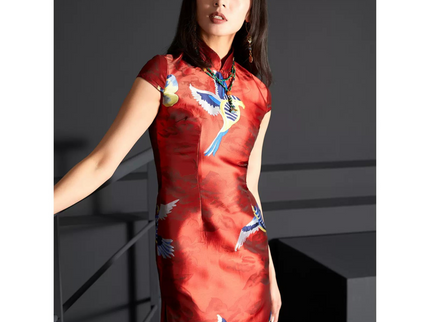 Glossy Red Short Sleeve Qipao