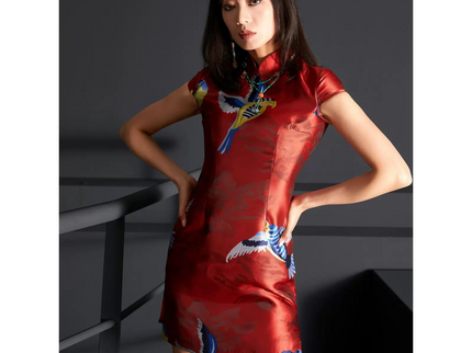 Glossy Red Short Sleeve Qipao