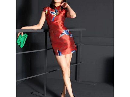 Glossy Red Short Sleeve Qipao