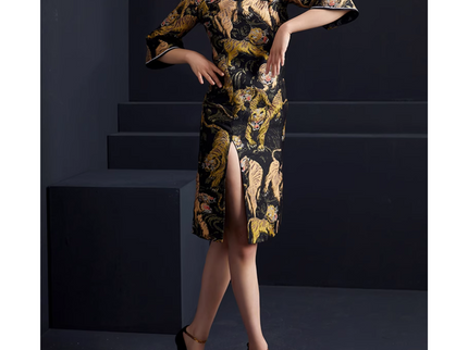 Dark Chinese Dress Jacquard Tiger Robe
