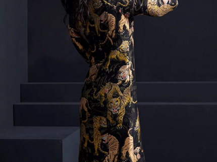Dark Chinese Dress Jacquard Tiger Robe