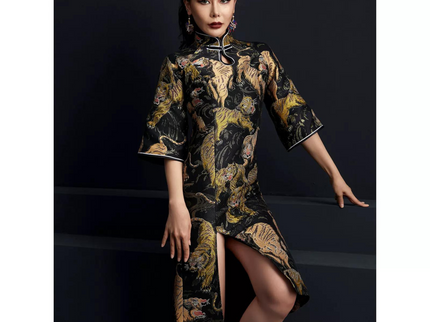 Dark Chinese Dress Jacquard Tiger Robe