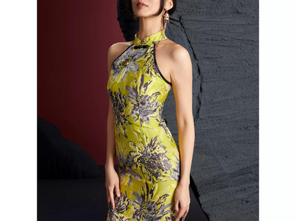Yellow Floral Sleevless Qipao