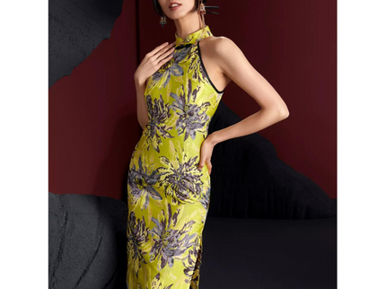 Yellow Floral Sleevless Qipao