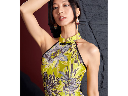 Yellow Floral Sleevless Qipao