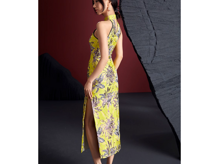 Yellow Floral Sleevless Qipao