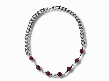 Unisex Red bead splicing Cuban necklace