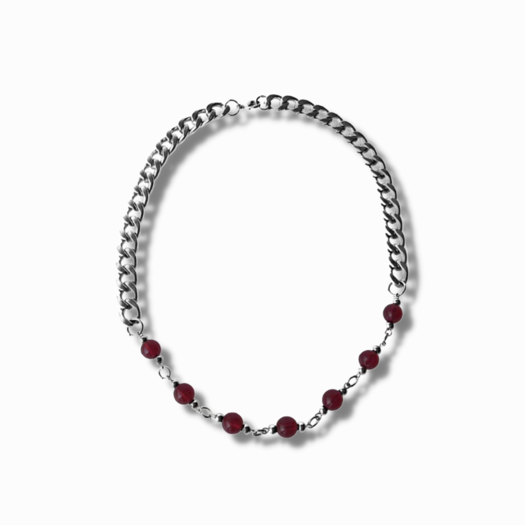 Unisex Red bead splicing Cuban necklace