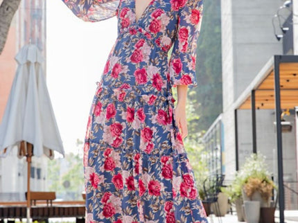 ee:some Floral Frill Trill Deep V Maxi Dress