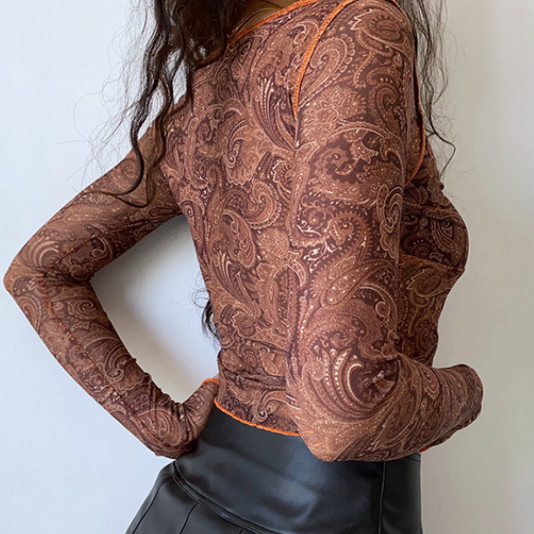 American Retro Print cut-out Mesh Top