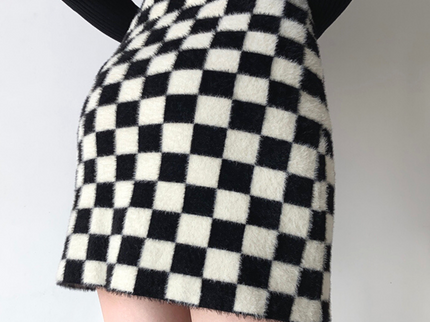 Black and White Checkerboard Velvet Knit Skirt