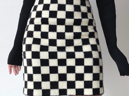 Black and White Checkerboard Velvet Knit Skirt