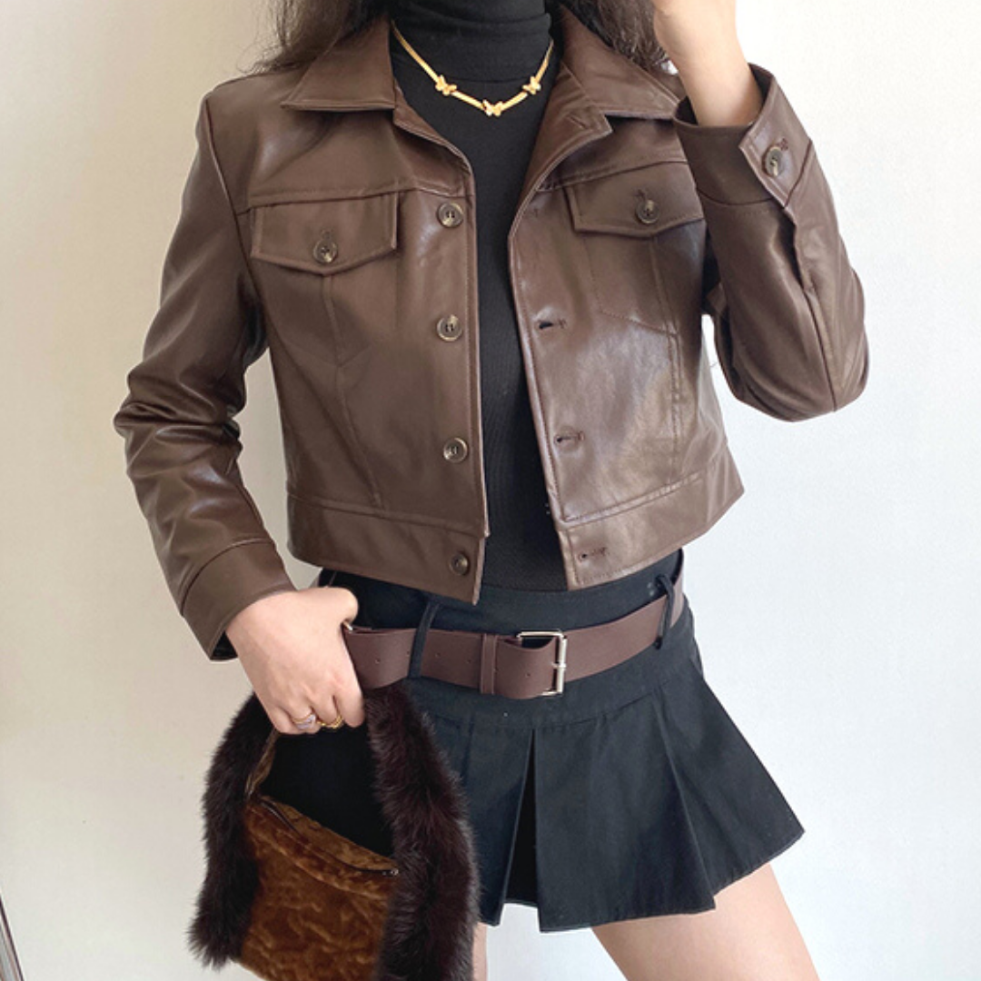 Lapel Short PU Leather Jacket