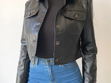 Lapel Short PU Leather Jacket