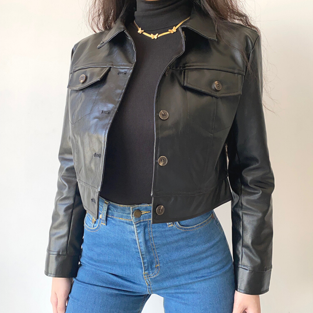 Lapel Short PU Leather Jacket