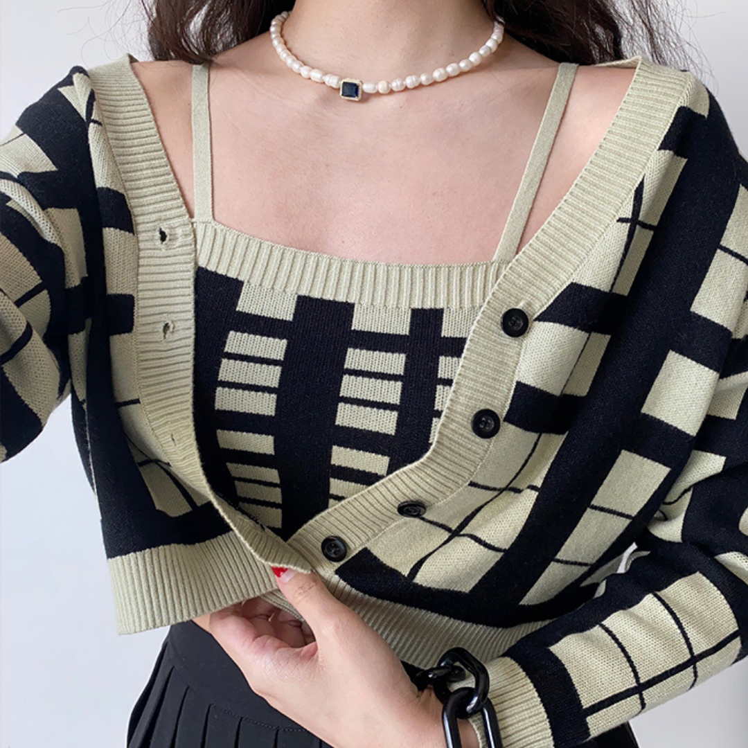 Two-piece Plaid Cardigan