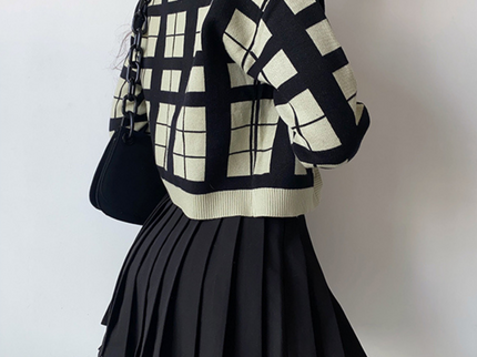 Two-piece Plaid Cardigan